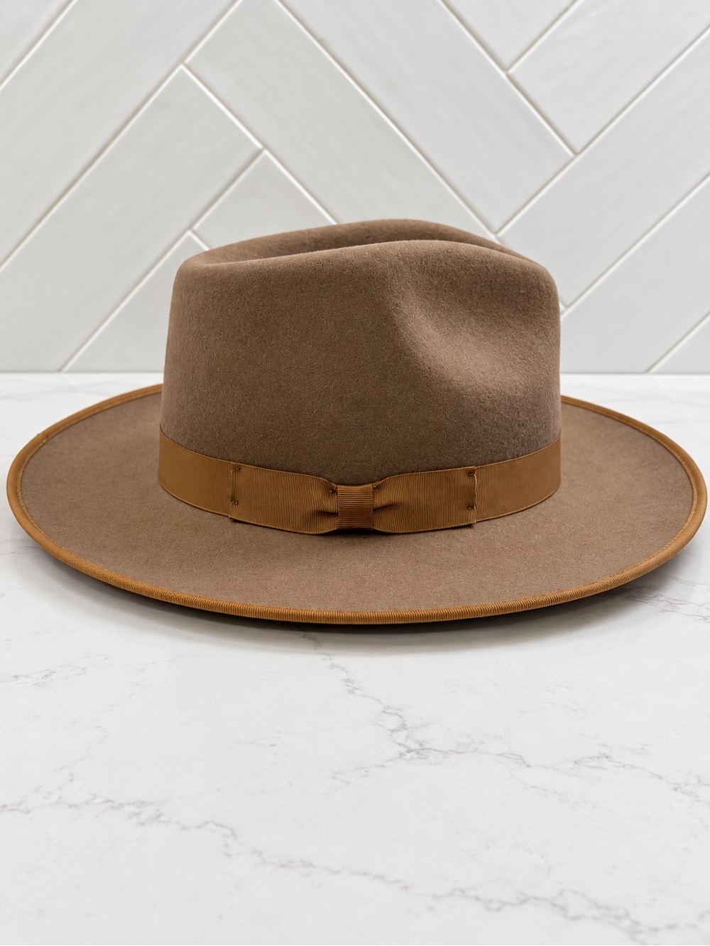 Gigi Pip Brown Wool Rancher Fedora Hat Size 59 Wide Brim